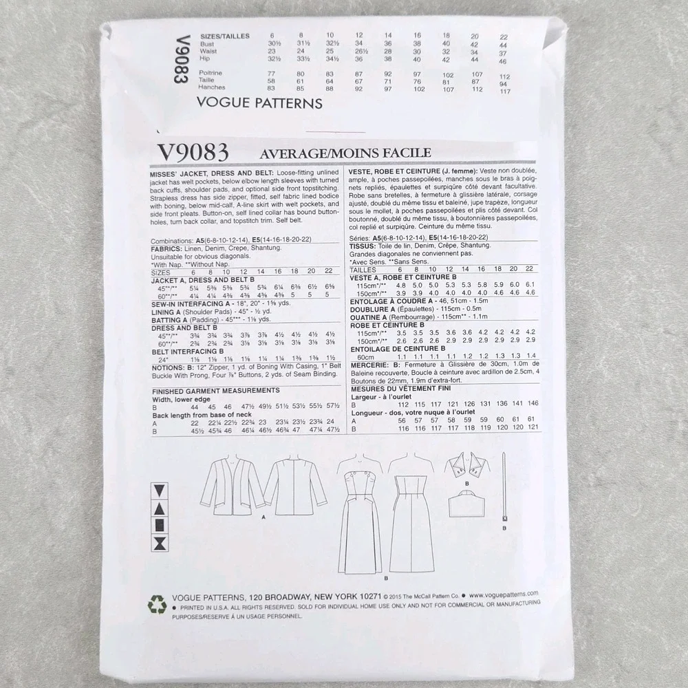 Vogue V9083 Vintage 1951 Fitted Dress Sewing Pattern Mid Century Retro Sz 6-14